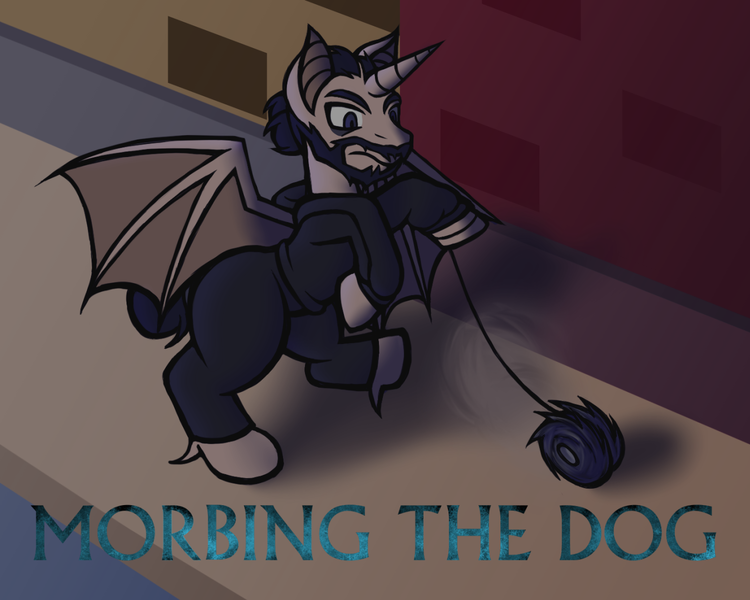 Size: 1328x1062 | Tagged: safe, artist:its-filly-silly, derpibooru import, ponified, alicorn, bat pony, bat pony alicorn, pony, bat wings, beard, brick wall, clothes, concrete, facial hair, hoodie, horn, image, male, meme, morbius, png, solo, spread wings, stallion, text, wings, yo-yo