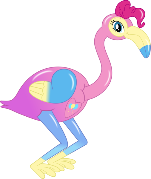 Size: 2376x2816 | Tagged: safe, artist:dupontsimon, derpibooru import, pinkie pie, bird, flamingo, fanfic:choose your own magic ending, equestria girls, g4, elastic, fanfic art, image, inanimate tf, png, rubber, simple background, solo, superhero, transformation, transparent background