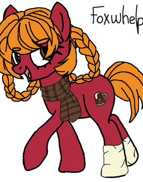 Size: 736x933 | Tagged: safe, artist:maremaxxer, ponerpics import, oc, oc:foxwhelp, earth pony, pony, base used, braid, brown eyes, clothes, cute, female, ginger mane, image, mare, photo, pigtails, png, red coat, reference sheet, scarf, simple background, socks, solo