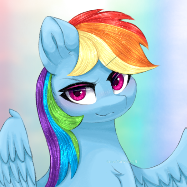 Size: 2492x2500 | Tagged: safe, artist:taiweiart, derpibooru import, part of a set, rainbow dash, pegasus, pony, g4, blushing, chest fluff, eyebrows, eyebrows visible through hair, female, high res, image, looking at you, mare, png, smiling, smiling at you, solo, spread wings, wings