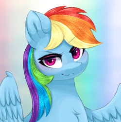 Size: 2492x2500 | Tagged: safe, artist:taiweiart, derpibooru import, part of a set, rainbow dash, pegasus, pony, g4, blushing, chest fluff, eyebrows, eyebrows visible through hair, female, high res, image, looking at you, mare, png, smiling, smiling at you, solo, spread wings, wings