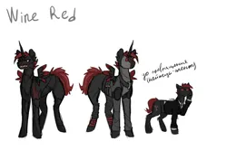 Size: 1500x1000 | Tagged: safe, artist:seemah, derpibooru import, oc, oc:wine red, unofficial characters only, alicorn, earth pony, pony, g4, alcohol, alicorn oc, concept art, earth pony oc, female, glass, horn, image, madness is magic, madness project nexus, mare, png, red eyes, red mane, wine, wine glass, wings