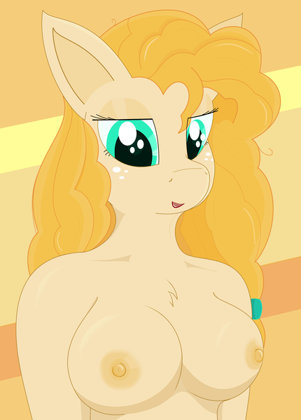 Size: 3256x4544 | Tagged: questionable, artist:modera, derpibooru import, pear butter, anthro, earth pony, breasts, busty pear butter, chest fluff, female, freckles, image, milf, nipples, nudity, png, solo, solo female