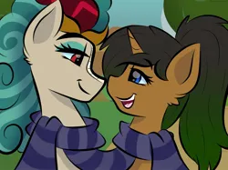 Size: 2048x1535 | Tagged: safe, artist:doodle-hooves, ponerpics import, oc, oc:candlelight, unofficial characters only, kirin, pony, female, happy, image, jpeg, looking at each other, mare