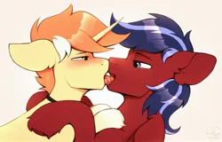 Size: 3035x1944 | Tagged: suggestive, artist:argigen, ponerpics import, oc, unofficial characters only, pony, blushing, image, jpeg, looking at each other, male, stallion, tongue out, tongue play