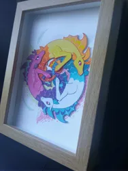 Size: 3120x4160 | Tagged: safe, artist:morrigun, derpibooru import, adagio dazzle, aria blaze, sonata dusk, siren, alternate design, craft, female, image, irl, jpeg, papercraft, photo, picture frame, rainbow rocks 10th anniversary, true form