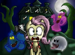 Size: 1024x745 | Tagged: safe, artist:crossovergamer, derpibooru import, fluttershy, pegasus, pony, g4, 2014, boo (super mario), female, full moon, image, jpeg, luigi's mansion, mare, moon, nintendo, old art, super mario bros.