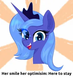 Size: 1563x1668 | Tagged: safe, artist:scandianon, derpibooru import, princess luna, alicorn, pony, bust, cute, female, image, jpeg, looking at you, lunabetes, mare, meme, open mouth, open smile, reaction image, s1 luna, smiling, smiling at you