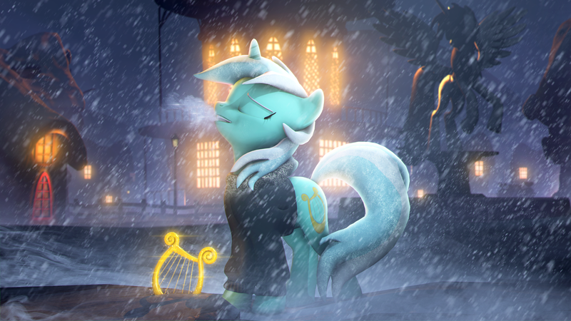 Size: 3840x2160 | Tagged: safe, derpibooru import, lyra heartstrings, pony, fanfic:background pony, clothes, dig the swell hoodie, female, hoodie, image, mare, png, snow