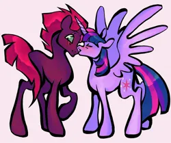 Size: 1440x1206 | Tagged: safe, artist:broniesforponies, derpibooru import, tempest shadow, twilight sparkle, twilight sparkle (alicorn), alicorn, pony, duo, duo female, female, image, jpeg, lesbian, mare, ship:tempestlight, shipping, smooch