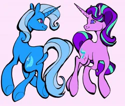 Size: 1440x1214 | Tagged: safe, artist:broniesforponies, derpibooru import, starlight glimmer, trixie, pony, unicorn, duo, duo female, female, horn, image, jpeg, lesbian, looking at each other, looking at someone, mare, shipping, startrix