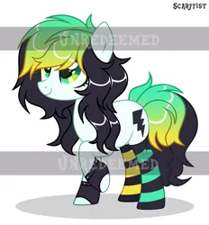 Size: 3250x3500 | Tagged: safe, artist:scarffist, derpibooru import, oc, unofficial characters only, earth pony, pony, adoptable, auction, auction open, base used, black mane, clothes, cute, female, gloves, gradient mane, gradient tail, green eyes, happy, image, light skin, long hair, long mane, long tail, png, simple background, smiling, socks, solo, stockings, striped socks, tail, thigh highs, watermark, white background