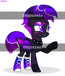 Size: 2300x2666 | Tagged: safe, artist:scarffist, derpibooru import, oc, unofficial characters only, bat pony, pony, base used, bat ears, bat eyes, bat pony oc, bat wings, bracelet, clothes, collar, colored wings, cute, dark skin, ear piercing, eyeshadow, gradient wings, happy, image, iroquois, jewelry, long hair, long mane, makeup, piercing, png, punk, purple eyes, purple hair, purple mane, retrowave, short tail, simple background, smiling, solo, stars, tail, watermark, white background, wings