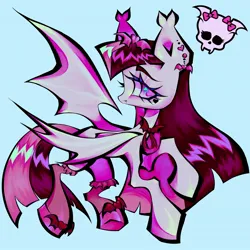 Size: 2048x2048 | Tagged: safe, artist:broniesforponies, derpibooru import, oc, unofficial characters only, bat pony, pony, bat pony oc, bat wings, blue background, draculaura, female, image, jpeg, mare, monster high, simple background, solo, wings