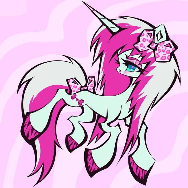 Size: 1440x1440 | Tagged: safe, artist:broniesforponies, derpibooru import, oc, unofficial characters only, pony, unicorn, emo, female, full body, horn, image, jpeg, mare, pink background, scene hair, scene kid, simple background, solo, unicorn oc