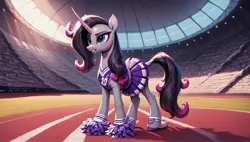 Size: 2560x1456 | Tagged: safe, ai content, derpibooru import, prompter:cypher, oleander (tfh), them's fightin' herds, cheerleader, community related, image, jpeg, solo