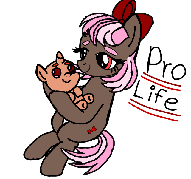 Size: 1875x1755 | Tagged: safe, artist:maremaxxer, ponerpics import, oc, oc:regina ribbon, pegasus, pony, unicorn, baby, baby pony, base used, bow, female, hair bow, image, mare, mom, mommy, photo, png, prolife, simple background