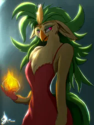 Size: 2448x3264 | Tagged: safe, artist:zidanemina, derpibooru import, captain celaeno, anthro, avian, bird, g4, my little pony: the movie, accessory swap, alternate hairstyle, dramatic lighting, image, jpeg, ornithian, solo