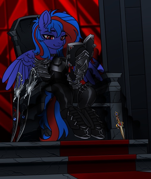 Size: 1824x2160 | Tagged: safe, artist:konejo, derpibooru import, oc, oc:redline lightwing, unofficial characters only, pegasus, pony, armor, blades, dagger, image, jpeg, weapon