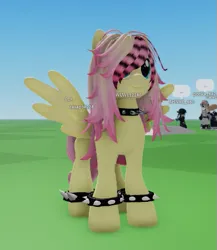 Size: 437x504 | Tagged: safe, derpibooru import, screencap, fluttershy, pegasus, pony, bracelet, collar, emoshy, female, game screencap, image, mare, png, roblox, scene hair, scene kid, sceneshy, solo, spiked collar, spiked wristband, wristband