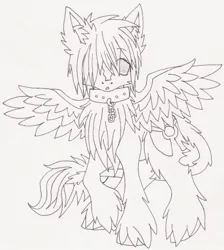 Size: 946x1057 | Tagged: safe, artist:dreameleon, derpibooru import, oc, unofficial characters only, pegasus, pony, 2010, black and white, emo, grayscale, image, jpeg, monochrome, pegasus oc, simple background, white background, wings