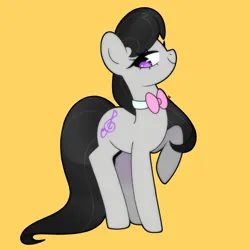 Size: 1750x1750 | Tagged: safe, artist:vivian reed, derpibooru import, octavia melody, earth pony, pony, g4, female, heart, heart eyes, image, jpeg, lidded eyes, mare, no pupils, raised hoof, simple background, smiling, solo, wingding eyes, yellow background