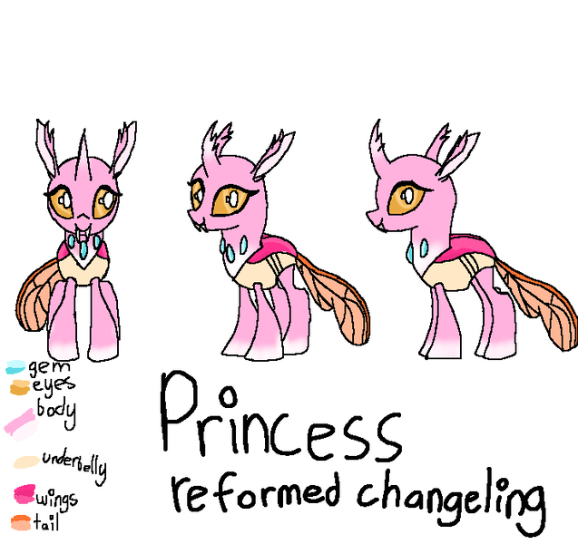 Size: 735x692 | Tagged: safe, artist:maremaxxer, ponerpics import, oc, oc:princess, unofficial characters only, changedling, changeling, pony, base used, blue, food, image, multicolor, orange, photo, pink, png, reference sheet, simple background, solo, yellow