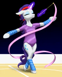 Size: 1024x1280 | Tagged: safe, artist:vasilium, derpibooru import, rarity, semi-anthro, unicorn, female, gymnastics, horn, image, magic, png, solo, telekinesis