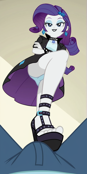 Size: 600x1200 | Tagged: artist needed, prompter needed, source needed, suggestive, ai content, derpibooru import, machine learning generated, rarity, oc, oc:anon, equestria girls, g4, clothes, crotch bulge, dominant, female, femdom, image, male, male pov, offscreen character, offscreen male, png, pov, skirt, upskirt