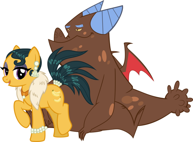 Size: 5820x4289 | Tagged: safe, artist:cheezedoodle96, artist:thesharp0ne, derpibooru import, edit, vector edit, cleopatra jazz, clump, dragon, earth pony, pony, dragon quest, dungeons and discords, g4, .svg available, absurd resolution, bhm, bracelet, crack shipping, duo, duo male and female, ear piercing, earring, eyeshadow, fat, feather boa, female, fur scarf, high res, image, jewelry, lidded eyes, looking at you, makeup, male, mare, necklace, pearl, piercing, png, raised hoof, ship:clumpatra, shipping, simple background, smiling, straight, tail, tail wrap, teenaged dragon, transparent background, vector