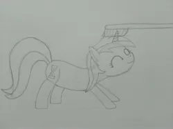 Size: 4032x3016 | Tagged: safe, artist:jakusi, ponerpics import, minuette, pony, unicorn, brushie, brushie brushie, brushing, czequestria, female, happy, image, jpeg, mare, sketch, solo, stretching, toothbrush, traditional art