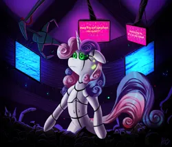 Size: 2499x2135 | Tagged: safe, artist:jphyperx, derpibooru import, sweetie belle, android, pony, robot, unicorn, code phantom (destabilize pt. 4a), destabilize, green eyes, horn, image, junk, png, solo, sweetie bot, technology