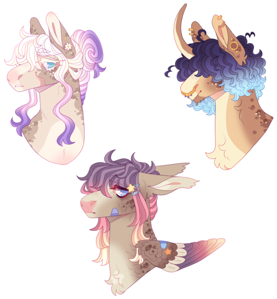 Size: 2757x2968 | Tagged: safe, artist:sleepy-nova, derpibooru import, oc, unofficial characters only, earth pony, pegasus, pony, bandaid, bust, colored wings, curved horn, hair over eyes, horn, image, magical lesbian spawn, magical threesome spawn, male, multicolored wings, nose piercing, nose ring, offspring, parent:applejack, parent:coco pommel, parent:fluttershy, parent:marble pie, parent:rarity, parent:saffron masala, parent:sunburst, parents:cocomasala, parents:rarijack, piercing, png, portrait, scar, simple background, stallion, transparent background, wings