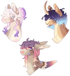 Size: 2757x2968 | Tagged: safe, artist:sleepy-nova, derpibooru import, oc, unofficial characters only, earth pony, pegasus, pony, bandaid, bust, colored wings, curved horn, hair over eyes, horn, image, magical lesbian spawn, magical threesome spawn, male, multicolored wings, nose piercing, nose ring, offspring, parent:applejack, parent:coco pommel, parent:fluttershy, parent:marble pie, parent:rarity, parent:saffron masala, parent:sunburst, parents:cocomasala, parents:rarijack, piercing, png, portrait, scar, simple background, stallion, transparent background, wings