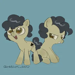 Size: 4096x4096 | Tagged: safe, artist:metaruscarlet, derpibooru import, earth pony, pony, g4, birch pie, female, filly, foal, grumpy, image, oak pie, open mouth, png, siblings, simple background, sitting, teeth, twins