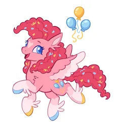 Size: 1635x1722 | Tagged: safe, artist:pisslemonade, part of a set, pinkie pie, pegasus, pony, alternate design, colored hooves, colored wings, cutie mark, feathered fetlocks, female, flying, food, heart mark, image, looking to side, mare, multicolored hooves, open mouth, pegasus pinkie pie, png, race swap, redesign, simple background, smiling, socks (coat marking), solo, sprinkles, twitterina design, white background, wings