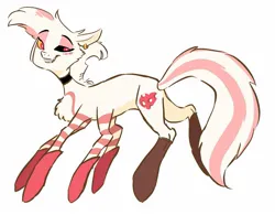 Size: 1431x1118 | Tagged: safe, artist:mayugraffiti, derpibooru import, ponified, demon, demon pony, original species, pony, angel dust (hazbin hotel), chest fluff, choker, hazbin hotel, hellaverse, image, jpeg, male, multiple legs, simple background, solo, stallion, white background