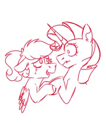 Size: 600x700 | Tagged: safe, artist:fuckomcfuck, derpibooru import, rarity, oc, oc:doodles, pegasus, pony, unicorn, g4, canon x oc, crying, duo, duo female, female, horn, image, lesbian, png, shipping, sketch