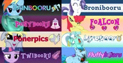 Size: 3840x1988 | Tagged: safe, derpibooru import, apple bloom, derpy hooves, lyra heartstrings, rainbow dash, rarity, twilight sparkle, earth pony, pony, ponerpics, ponybooru, twibooru, g4, altbooru, altboorus, bronibooru, fluffybooru, image, implied foalcon, implied underage, lyrabooru, meta, png, rainbooru, szurubooru