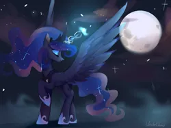 Size: 1439x1079 | Tagged: safe, artist:unclechai, derpibooru import, princess luna, alicorn, pony, female, image, magic, moon, night, png, solo