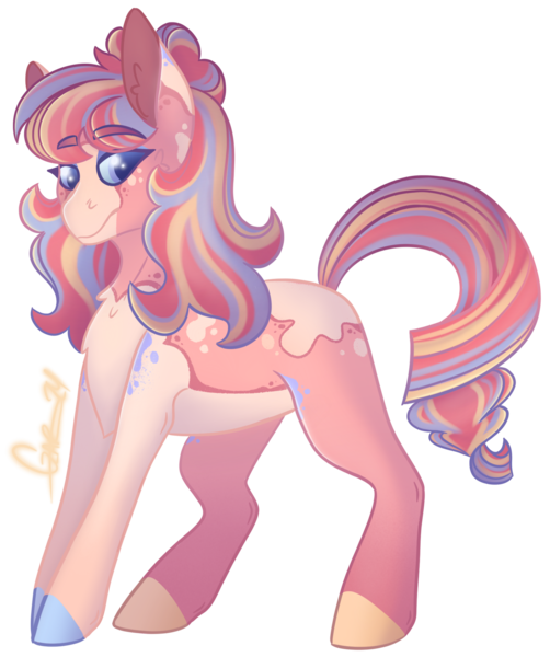 Size: 1708x2043 | Tagged: safe, artist:trashpanda czar, derpibooru import, oc, oc:sugar bomb, unofficial characters only, earth pony, pony, chest fluff, coat markings, ear fluff, earth pony oc, eyebrows, eyebrows visible through hair, female, hair bun, image, looking at you, mare, png, signature, simple background, smiling, transparent background