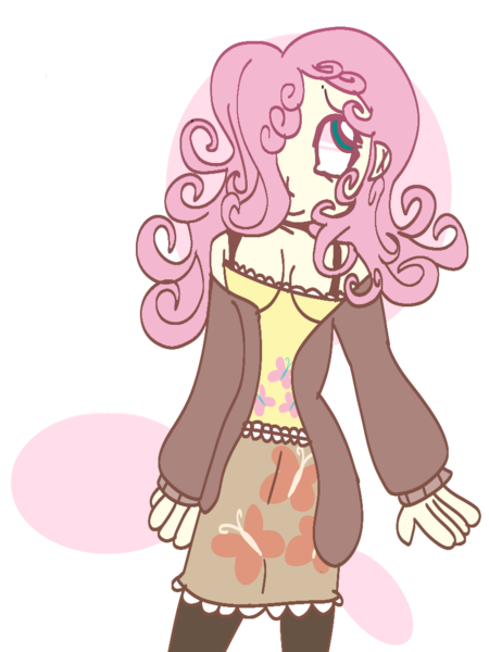 Size: 810x1080 | Tagged: safe, artist:stewiebrian, derpibooru import, fluttershy, human, g4, alternate hairstyle, breasts, clothes, coat, cute, female, hair over one eye, humanized, image, leggings, png, shyabetes, simple background, skirt, solo, tanktop, transparent background