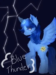 Size: 1536x2048 | Tagged: safe, derpibooru import, oc, oc:blue thunder, hero, image, lightning, png, title