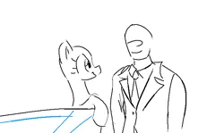 Size: 675x401 | Tagged: safe, artist:anonymous, derpibooru import, oc, oc:anon, human, merpony, pony, g4, clothes, comic, duo, duo male and female, female, human oc, image, looking at each other, looking at someone, male, mare, necktie, no mane, png, sketch, smiling, smiling at each other, suit, water