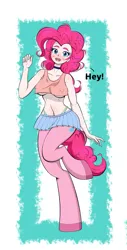 Size: 1229x2416 | Tagged: suggestive, artist:scandianon, derpibooru import, pinkie pie, satyr, g4, big breasts, blush scribble, blushing, breasts, dialogue, erect nipples, female, horny jail, image, lanky, nipple outline, open mouth, open smile, png, skinny, smiling, solo, solo female, tall, thin, underboob