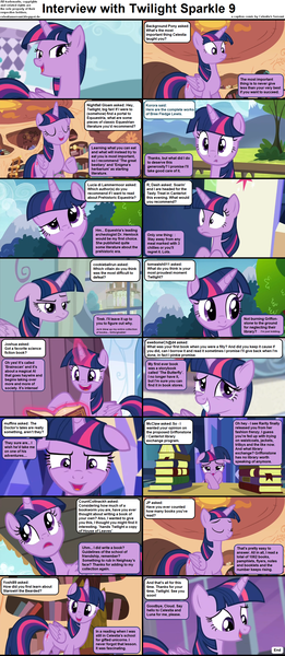 Size: 1282x2947 | Tagged: safe, derpibooru import, edit, edited screencap, screencap, twilight sparkle, twilight sparkle (alicorn), alicorn, pony, comic:celestia's servant interview, castle sweet castle, g4, simple ways, the crystalling, the lost treasure of griffonstone, twilight time, book, bookshelf, canterlot, caption, comic, crystal empire, cs captions, detailed background, female, golden oaks library, image, image macro, interview, library, mare, png, ponyville, screencap comic, solo, text, town, twilight's castle