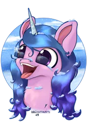 Size: 2480x3508 | Tagged: safe, artist:playful wings, derpibooru import, izzy moonbow, pony, unicorn, g5, bust, female, high res, horn, image, mare, open mouth, png, portrait, simple background, snow, snowflake, solo, tongue out, transparent background