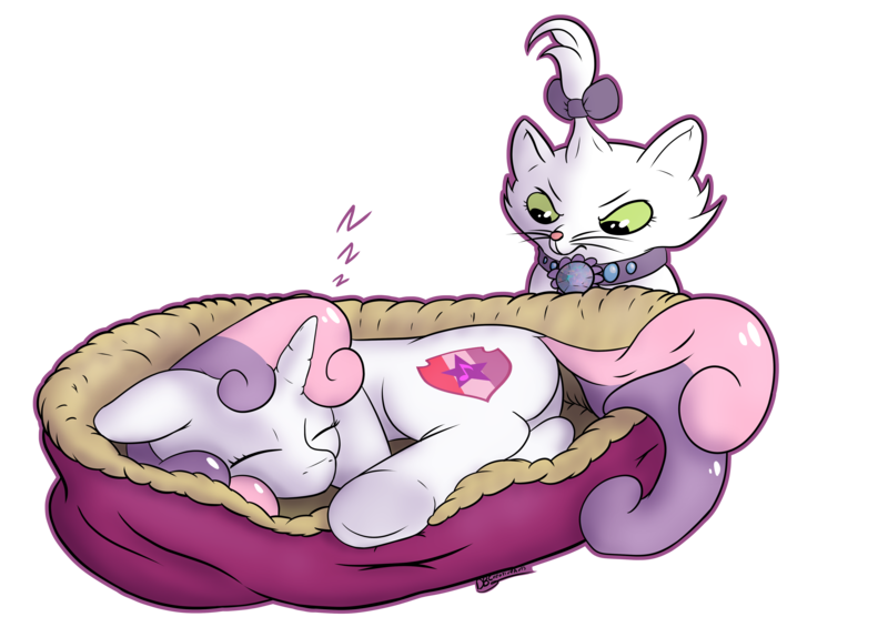 Size: 5016x3541 | Tagged: safe, artist:playful wings, derpibooru import, opalescence, sweetie belle, pony, unicorn, g4, absurd resolution, cutie mark, duo, duo female, eyes closed, female, filly, foal, horn, image, lying down, png, simple background, sleeping, tail, the cmc's cutie marks, transparent background