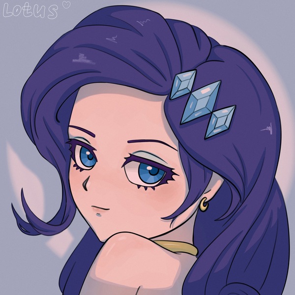 Size: 4000x4000 | Tagged: safe, artist:lotus, derpibooru import, rarity, human, bust, gray background, humanized, image, jpeg, looking at you, portrait, simple background, solo, spotlight, text