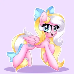 Size: 2000x2000 | Tagged: safe, artist:splashofsweet, derpibooru import, oc, oc:bay breeze, unofficial characters only, pegasus, pony, bow, chest fluff, ear fluff, female, hair bow, high res, image, looking at you, mare, open mouth, open smile, pegasus oc, png, smiling, smiling at you, solo, tail, tail bow, wings